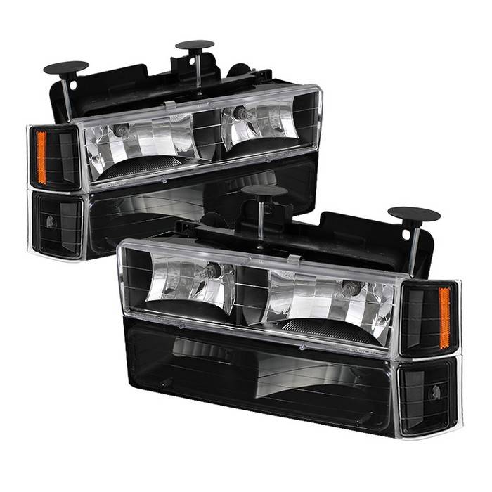 Spyder - Chevrolet CK Truck Spyder Crystal Headlights with Corner & Bumper - HD-JH-CCK88-AM-BK-SET