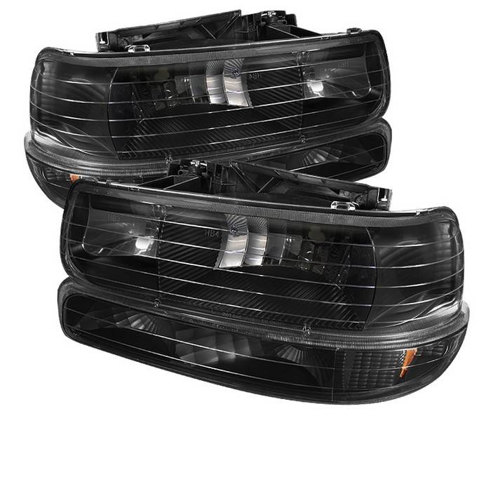 Spyder - Chevrolet Silverado Spyder Amber Crystal Headlights with Bumper Lights - Black - HD-JH-CSIL99-SET-AM-BK