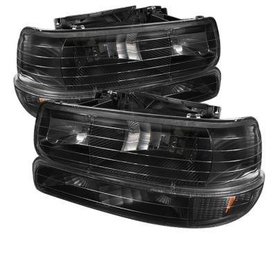 Spyder - Chevrolet Suburban Spyder Amber Crystal Headlights with Bumper Lights - Black - HD-JH-CSIL99-SET-AM-BK