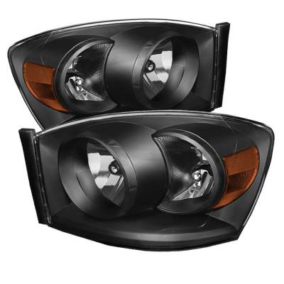 Spyder - Dodge Ram Spyder Amber Crystal Headlights - Black - HD-JH-DR06-AM-BK