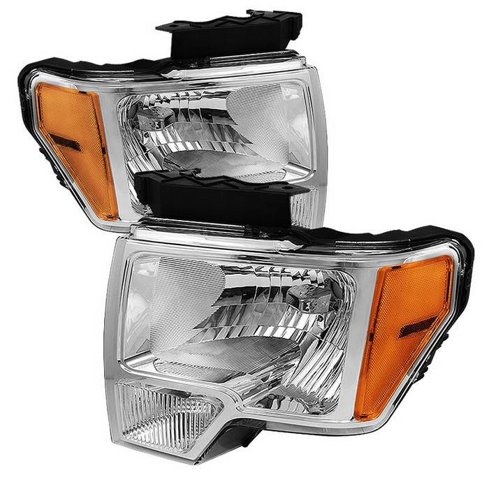 Spyder - Ford F150 Spyder Amber Crystal Headlights - Chrome - HD-JH-FF15009-AM-C