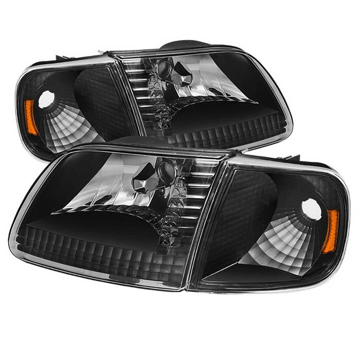 Spyder - Ford F150 Spyder Crystal Headlights with Corner - Chrome - HD-JH-FF15097-SET-AM-BK