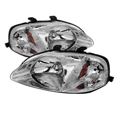 Spyder - Honda Civic Spyder Amber Crystal Headlights - Chrome - HD-JH-HC99-AM-C