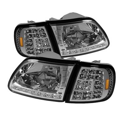 Spyder - Ford Expedition Spyder Crystal Headlights with Clear LED Corners - Chrome - HD-ON-FF15097-LED-SET-C