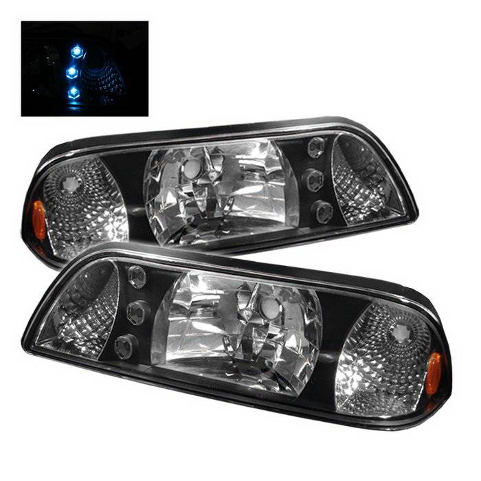 Spyder Auto - Ford Mustang Spyder LED Crystal Headlights - Black - HD-ON-FM87-1P-LED-BK