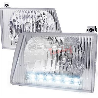 Spec-D - Ford E-Series Spec-D Euro Headlights - Chrome Housing with LED - LH-ECON92-RS