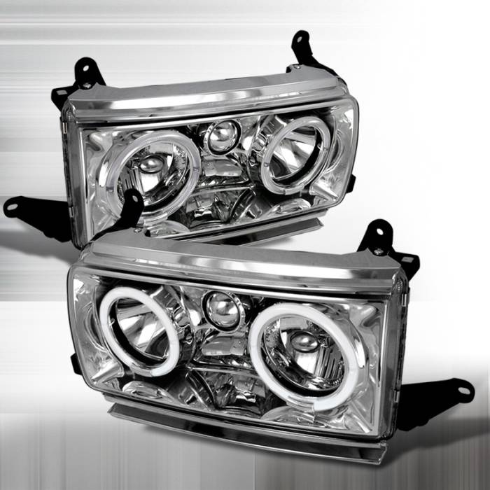 Spec-D - Toyota Land Cruiser Spec-D Crystal Housing Headlights - Chrome with Halo - LH-LCR90H-KS