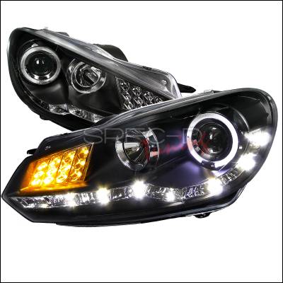 Spec-D - Volkswagen Golf Spec-D R8 Style Projector Headlight - Black Housing with LED Signal - LHP-GLF10JM-8V2-TM
