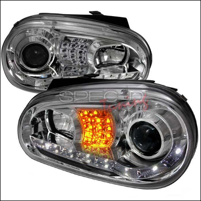 Spec-D - Volkswagen Golf Spec-D R8 Style Halo LED Projector with LED Signal - Chrome - LHP-GLF99-8V2-TM