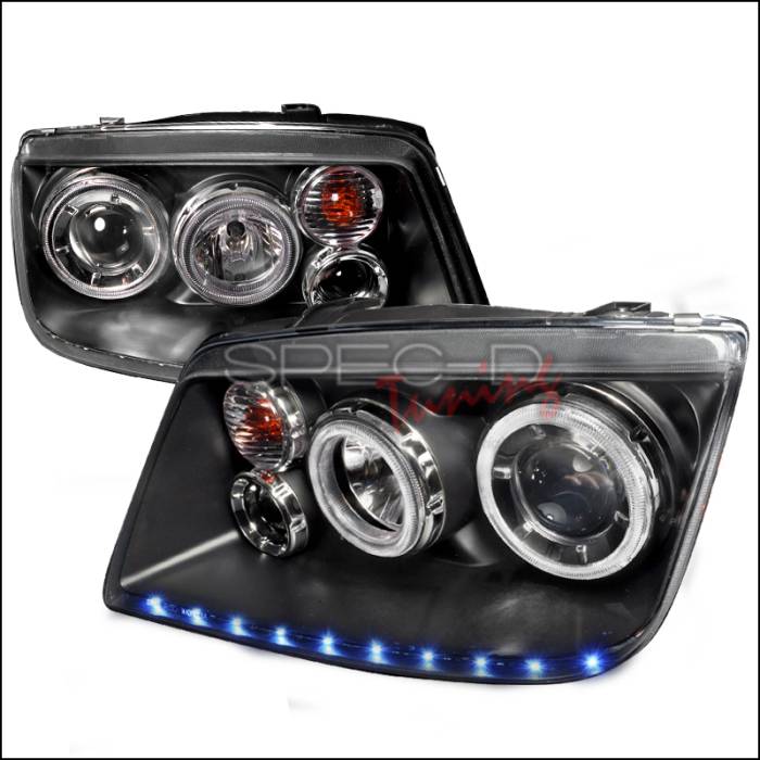Spec-D - Volkswagen Jetta Spec-D LED Stripe Dual Halo Projector Headlights - Black - LHP-JET99JM-APC