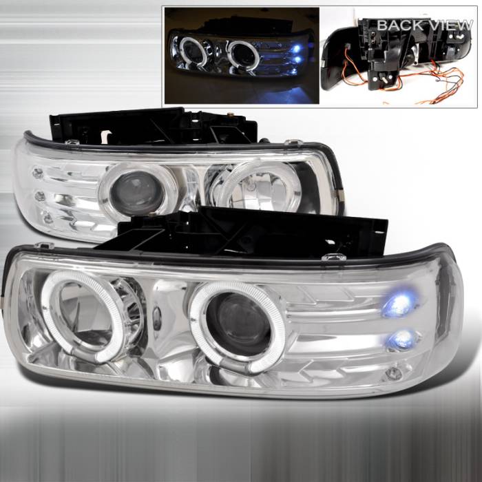 Spec-D - Chevrolet Silverado Spec-D Dual Halo LED Projector Headlights - Chrome - LHP-SIV99-WJ