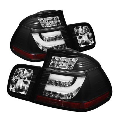 Spyder - BMW 3 Series 4DR Spyder Light Bar Style LED Taillights - Black - 111-BE4602-4D-LBLED-BK