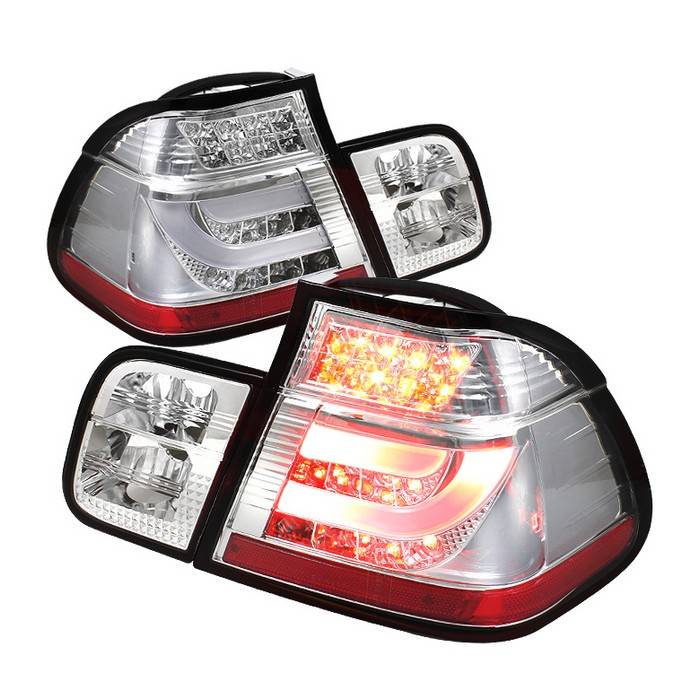 Spyder - BMW 3 Series 4DR Spyder Light Bar Style LED Taillights - Chrome - 111-BE4699-4D-LBLED-C