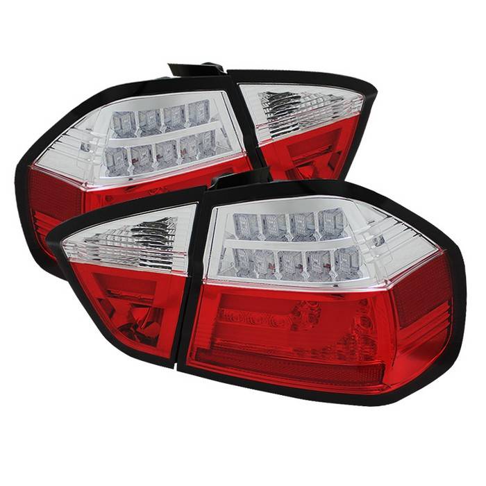 Spyder - BMW 3 Series 4DR Spyder LED Indicator Light Bar LED Taillights - Red Clear - 111-BE9006-LBLED-G2-RC