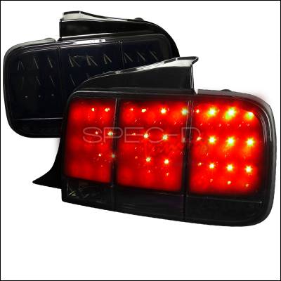 Spec-D - Ford Mustang Spec-D LED Taillights Glossy - Black Housing with Smoke Lens - LT-MST05BBLED-SQ-TM