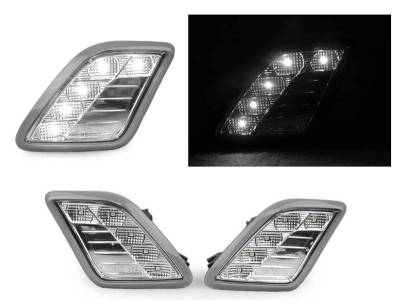 Depo - Mercedes W221 S-Class Crystal Clear White Led Bumper DEPO Side Marker Lights