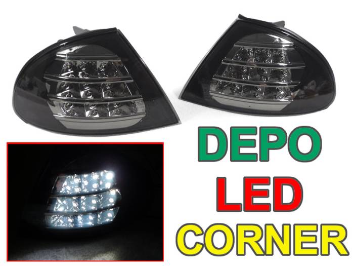 Depo - BMW E46 4D/5D Crystal Smoke White DEPO Led Corner Lights - Black Housing