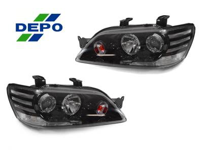 Depo - Mitsubishi Lancer Black Clear Corner Projector DEPO Headlight Set