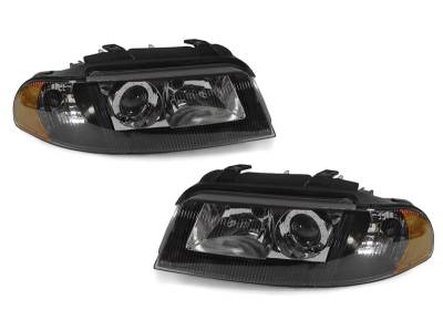 Depo - Audi B5 A4/S4 Black Us Spec D2S Projector DEPO Headlights Set With Amber Corner