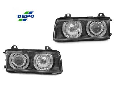 Depo - BMW E36 Black Projector Angel DEPO Headlight - H7/H7