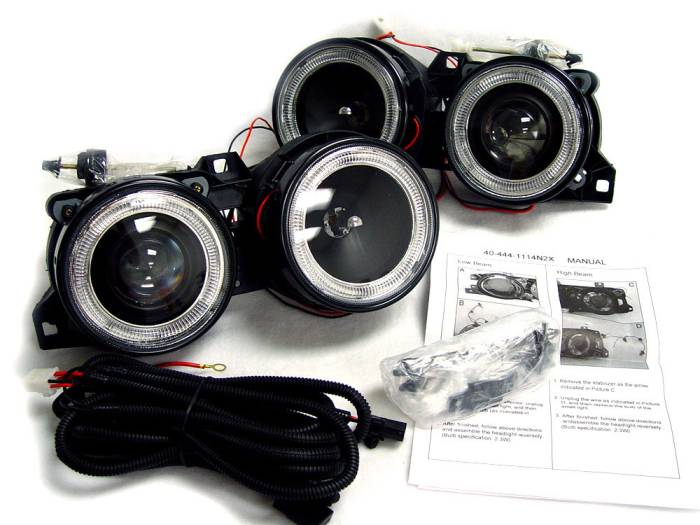 Depo - BMW E30 3 Series Black Projector Angel DEPO Headlight
