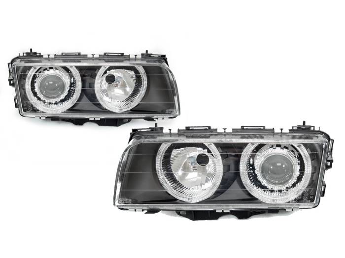 Depo - BMW E38 7 Series Black Projector Angel DEPO Headlight - Us Version