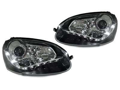 Depo - Volkswagen Golf 5 / Jetta Black Projector R8 Led DEPO Headlight - Halogen Model