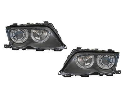 Depo - BMW E46 4D/5D Black Projector Angel DEPO Headlight - D2S W/ Hi/Low
