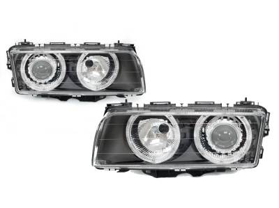Depo - BMW E38 7 Series Black Projector Angel DEPO Headlight W/Motor