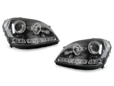 Depo - Mercedes W164 Ml-Class Depo Black Projector DEPO Headlight W/ Led Strip