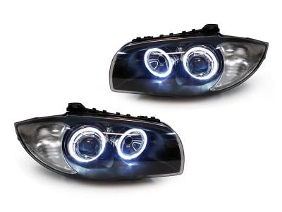 Depo - BMW 1-Series Depo Black Angel Halo Projector DEPO Headlight W/Dp Led Rings
