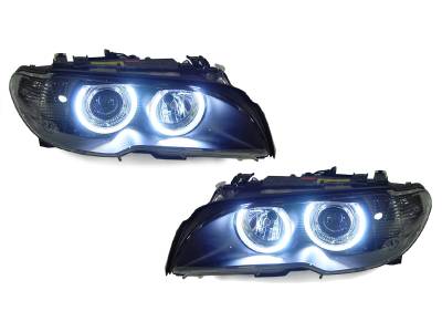 Depo - BMW E46 2D/Cabrio P46 Black DEPO Headlight + Uhp Led Halo