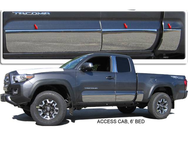 QAA - TACOMA Access Cab, 6' Bed QAA Stainless 6pcs Rocker Panel Trim TH16172