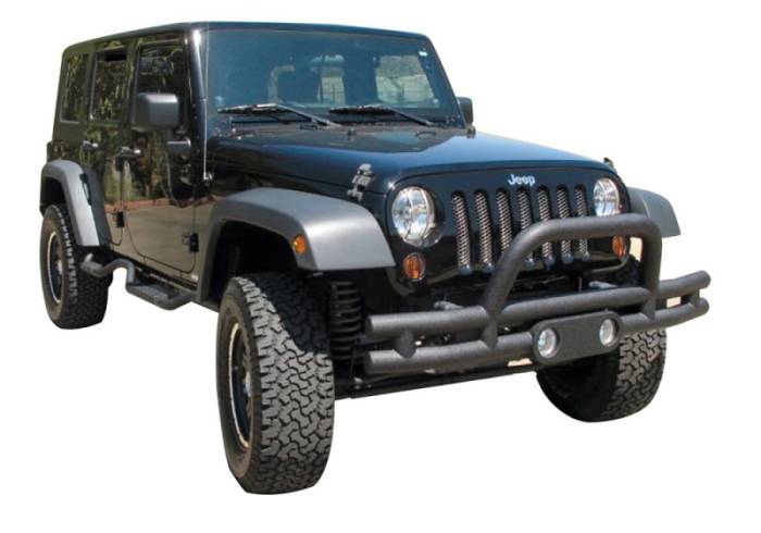 Rampage - Jeep Wrangler Rampage Double Tube Bumper - Front with Hoop - Black - ram88625