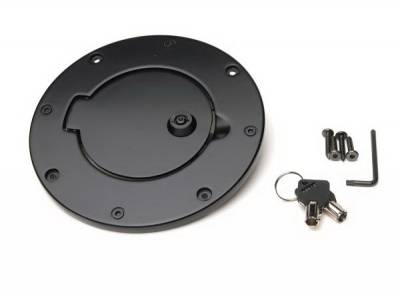 Jeep Wrangler Rampage Billet Style Gas Cover - Polished Billet - Locking Door Design with Keys - 85000