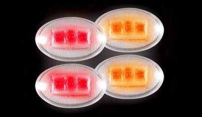Recon LED Fender Lenses - Clear Lens Chrome Trim - 2 Red and 2 Amber - 4PC - 264132CL