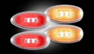 Recon LED Fender Lenses - Clear Lens Chrome Trim - 2 Red and 2 Amber - 4PC - 264133CL