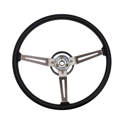 Omix Steering Wheel - Metal 3-Spoke Design - Black with Leather Trim - 18031-05