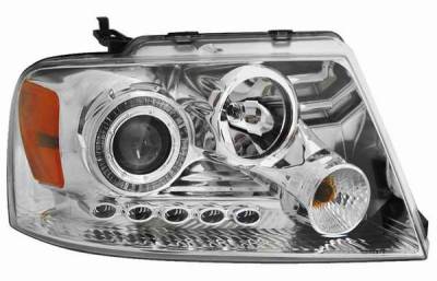 Clear Projector Headlights with Chrome Housing and Halo Ring - 91196