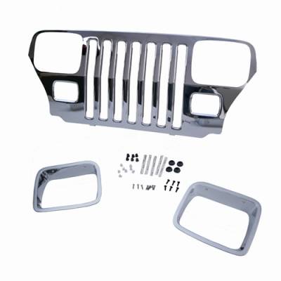 Omix Grille Cover - Chrome - Including Headlight Surrounds - Mounting Hardware - 12033-06
