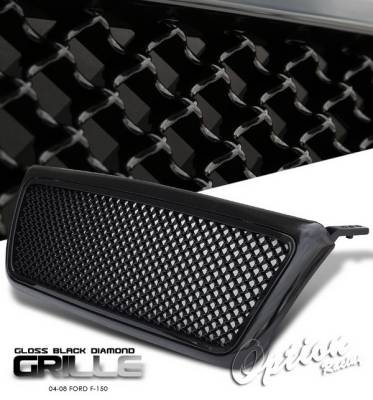 Ford F150 Option Racing Black Grille - Diamond Style - Black - 65-18279