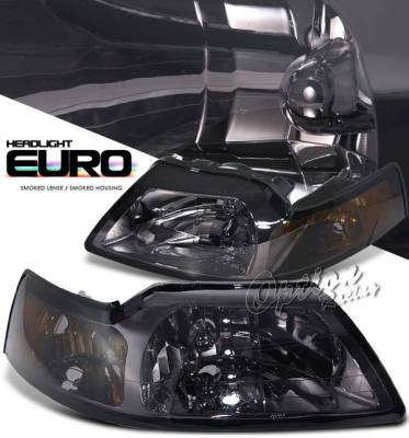 Ford Mustang Option Racing Headlights with Amber Reflector - Chrome - 10-18297