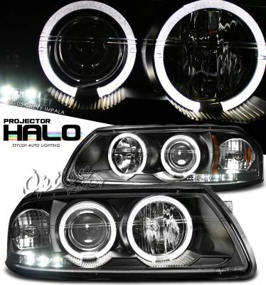Chevrolet Impala Option Racing Projector Headlights - Black with Halo - 11-15284