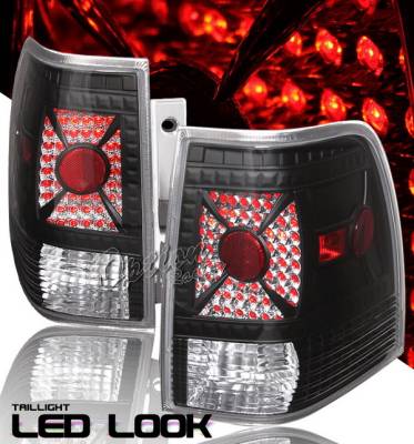 Ford Expedition Option Racing Taillights - LED Look - Black Chrome Diamond Cut - 19-18362