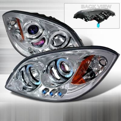 Chevrolet Cobalt Custom Disco Chrome & Blue Dual Halo LED Projector Headlights with Amber Reflector - 2LHP-COB05B-YD