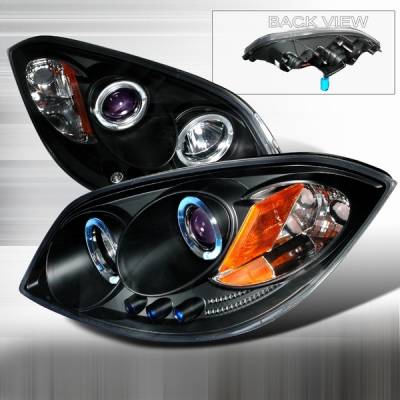 Chevrolet Cobalt Custom Disco Black & Blue Dual Halo LED Projector Headlights with Amber Reflector - 2LHP-COB05JMB-YD