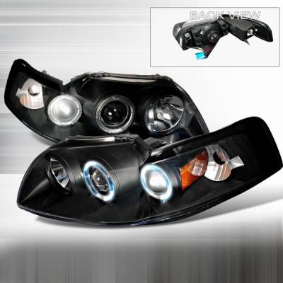 Ford Mustang Custom Disco Black Halo Projector Headlights with Amber Reflector - 2LHP-MST99JM-YD