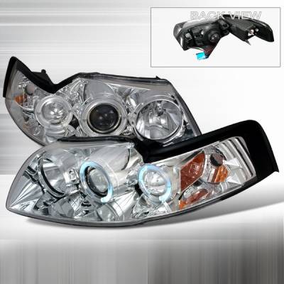 Ford Mustang Custom Disco Chrome Halo Projector Headlights with Amber Reflector - 2LHP-MST99-YD