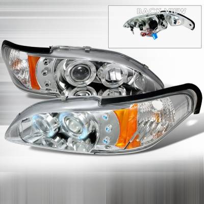 Ford Mustang Custom Disco Chrome LED Dual Halo Projector Headlights with Amber Reflector - 2LHP-MUS94-YD