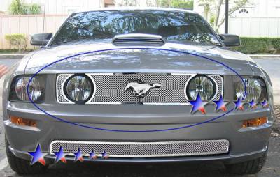 Ford Mustang APS Wire Mesh Grille - with Logo Opening - Upper - Stainless Steel - F76023T